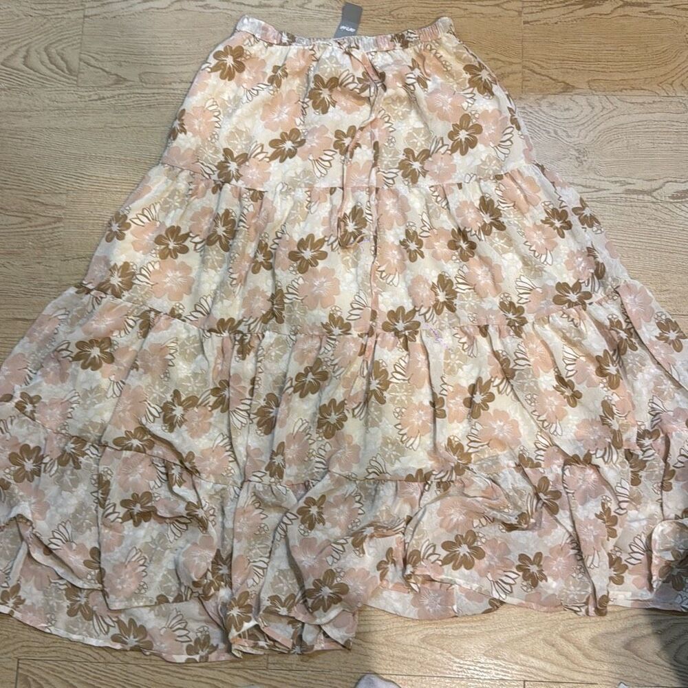 Aerie Floral Mini Skirt in Peach and Brown